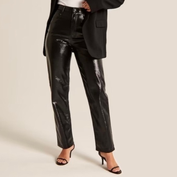 Abercrombie & Fitch Curve Love Patent Leather 90s Straight Black Pants 31/12 NWT - Picture 1 of 9